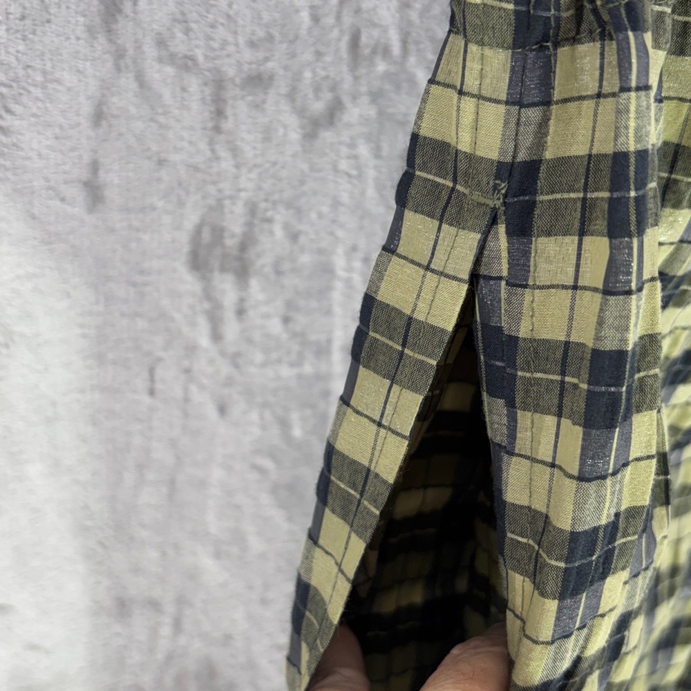 NWT--Ganni Plaid Wide Leg Seersucker Pants in Olive Green & Black Size 34=XS=US2 - Picture 7 of 11